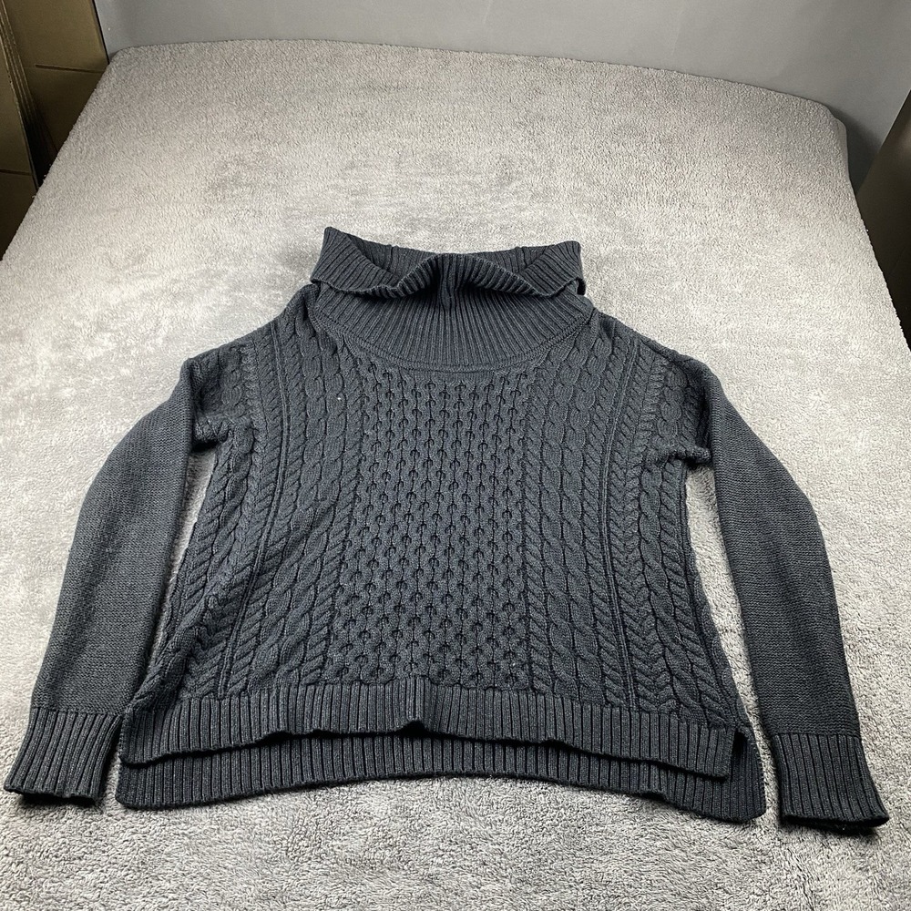 American‎ Eagle Cable Knit Cowl Neck Split He Sweater Womens Large Charcoal Gray